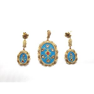 18KT Yellow Gold Turquoise Pendant with Earring